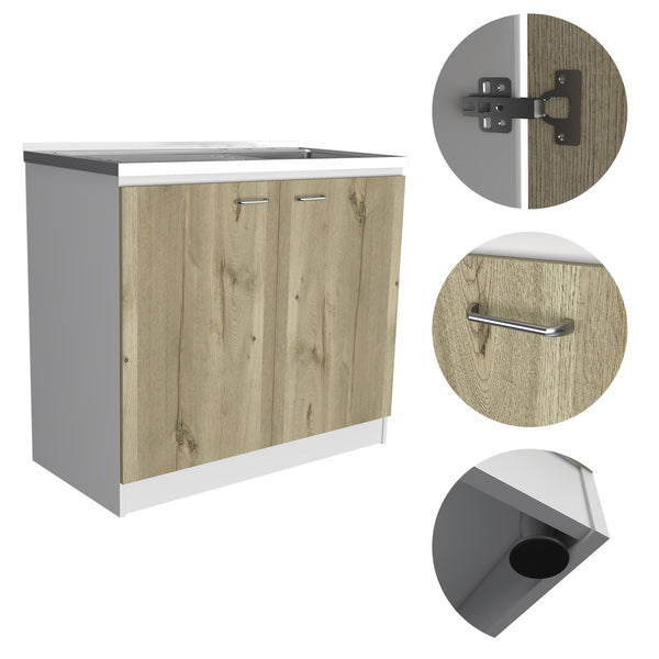 English Elm Oklahoma Practical Utility Sink Cabinet with Double Doors, Stainless Steel Top, Easy Assembly, Storage B128S00139