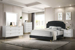 English Elm White Five-Drawer Chest with Metal Legs, Knob Handles, Durable Storage Organizer for Bedroom Elegance B062P209053