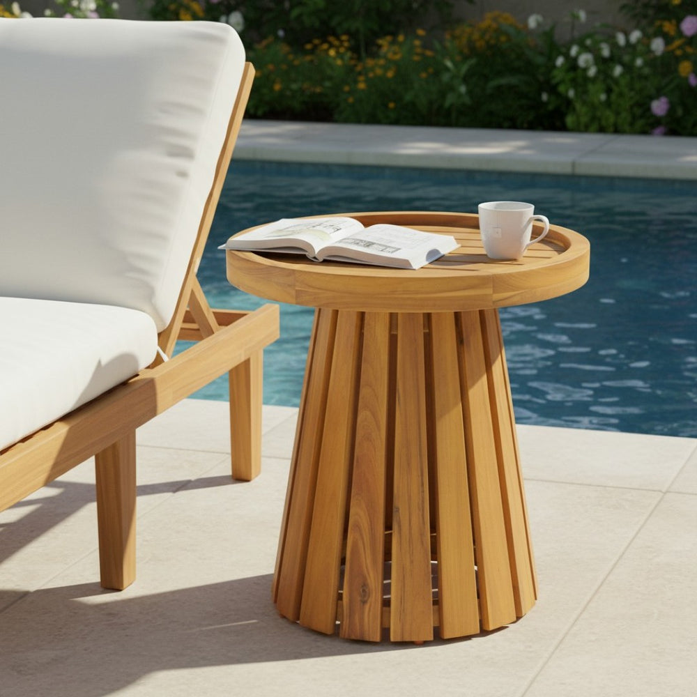 English Elm Outdoor Solid Acacia Hardwood Round Side Table for Patio Lounge and Living Spaces N772P378684T