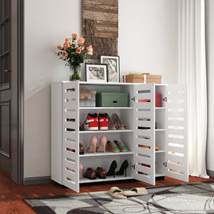 English Elm Shoe Cabinet 4-Tier Adjustable Shelf Organizer with Louvered Doors for Entryway, Bedroom, Closet White W331P242459