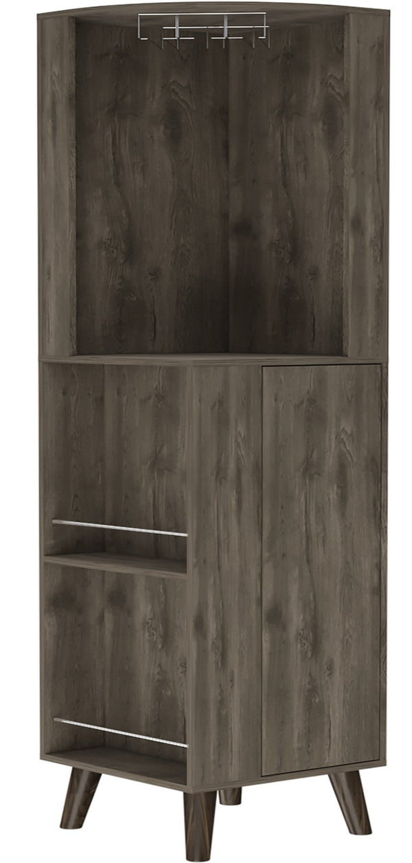 English Elm Grace Corner Bar Cabinet with Wine Rack Stemware Hanging and Concealed Shelving Storage B128S00221