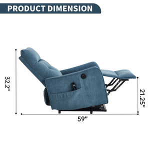 English Elm Beige Chenille Power Lift Recliner with Massage Heat and Usb for Senior Comfort Blue W1803P364113