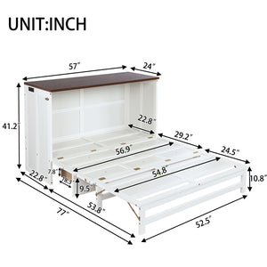 English Elm Murphy Cabinet Bed Full Pine Frame Built in Charging Station Drawer Studio Guest Room W504S00192