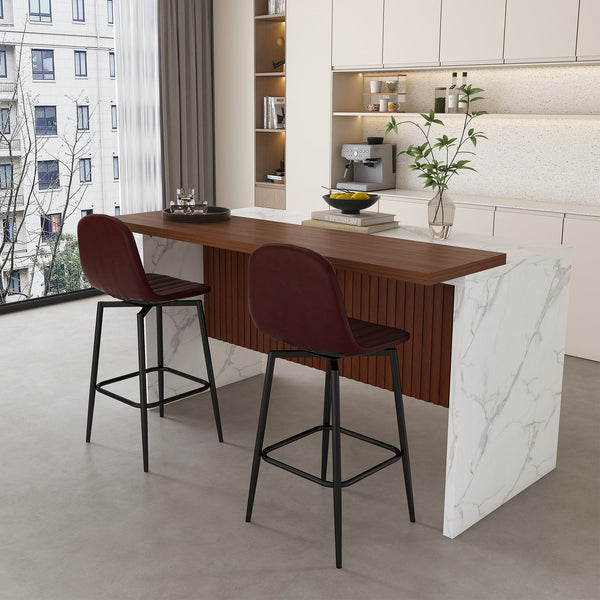English Elm 63-Inch Modern Kitchen Island Set With Led Lighting & 2 Bar Stools - Elegant Marble Look For Dining W2699S00064