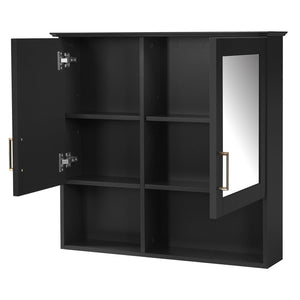 English Elm 2-in-1 Matte Wall Mounted Medicine Cabinet Soft Close Mirror Storage for Bathroom Vanity Black N710P389456B