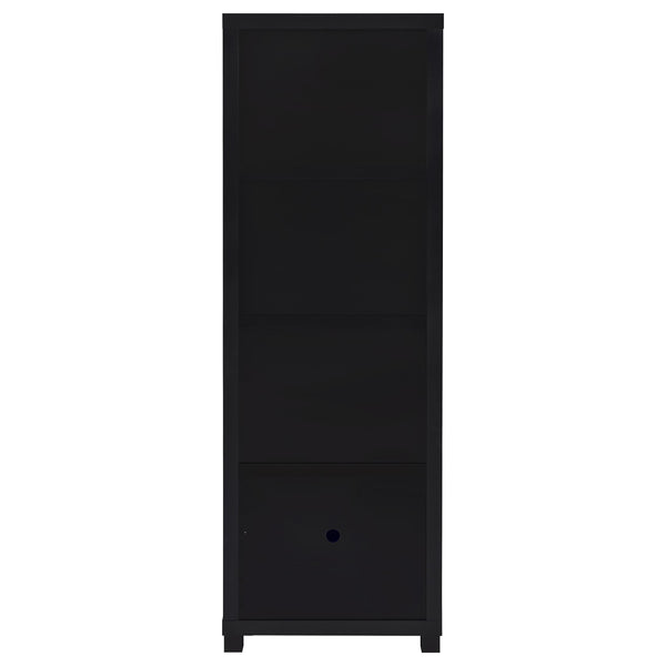 English Elm Sandlin Black 3-Shelf Media Tower with Cabinet — Tall 70.75" Engineered Wood Storage for Living Room Decor and Books B062P299923