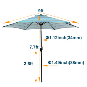 English Elm 9FT Outdoor Patio Umbrella with 108" Hex Canopy, Crank Lift & Tilt, UV40+ Weather-Resistant Steel Pole Blue striped W65632235