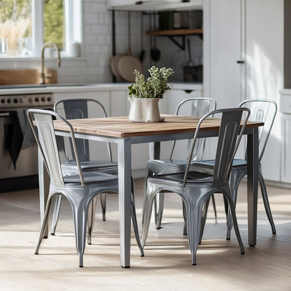 English Elm Set Of 2 Stackable High-Gloss Silver Metal Dining Chairs For Indoor/Outdoor Use - Modern & Durable B347P383377-GIGA