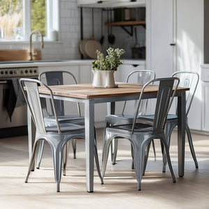 English Elm Set Of 4 High Gloss Silver Metal Dining Chairs - Stackable, Lightweight, Easy To Clean For Home & Cafe B347P383375-GIGA