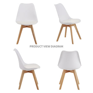 English Elm Set of four modern medieval dining chairs with cushioned PU seats, solid wooden legs, 300lb capacity, non-slip pads, durable waterproof finish, easy assembly, ergonomic back support for kitchen and dining spaces White W3851P368650