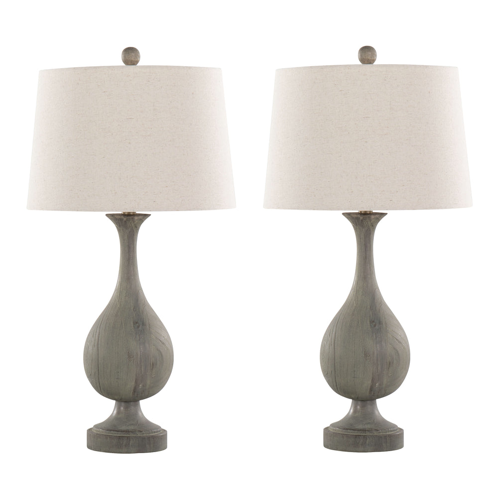 English Elm Cipolla Farmhouse Table Lamp Set of 2 — 29" Acid Dusty Wood Polyresin, Linen Shade, Antique Brass Finish B202P224050