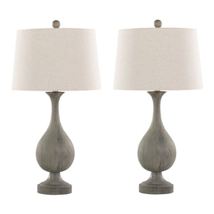 English Elm Cipolla Farmhouse Table Lamp Set of 2 — 29" Acid Dusty Wood Polyresin, Linen Shade, Antique Brass Finish B202P224050