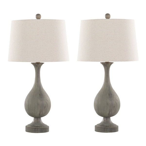 English Elm Cipolla Farmhouse Table Lamp Set of 2 — 29" Acid Dusty Wood Polyresin, Linen Shade, Antique Brass Finish B202P224050