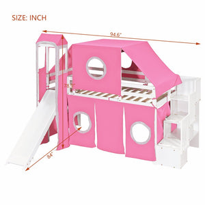 English Elm Twin Castle Loft Bed with Play Tower Pinewood Frame for Kids Bedroom Storybook LT000568AAH-1
