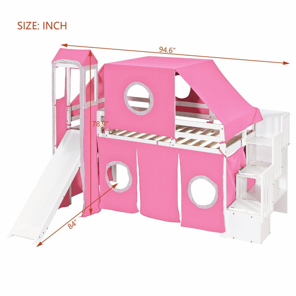 English Elm Twin Castle Loft Bed with Play Tower Pinewood Frame for Kids Bedroom Storybook LT000568AAH-1