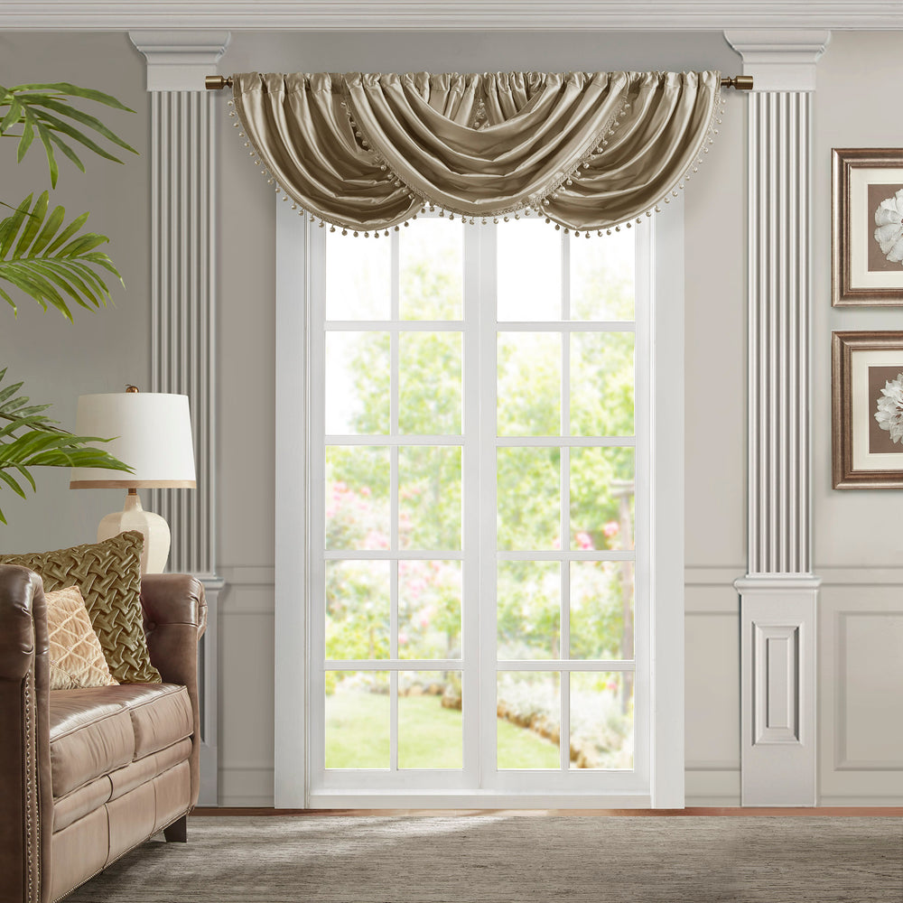 JLA Home Croscill Classics - Waterfall Avignon Satin Valance with Decorative Trim, Lightweight Silk-Like Sheen for Elegant Windows CCL40-0046