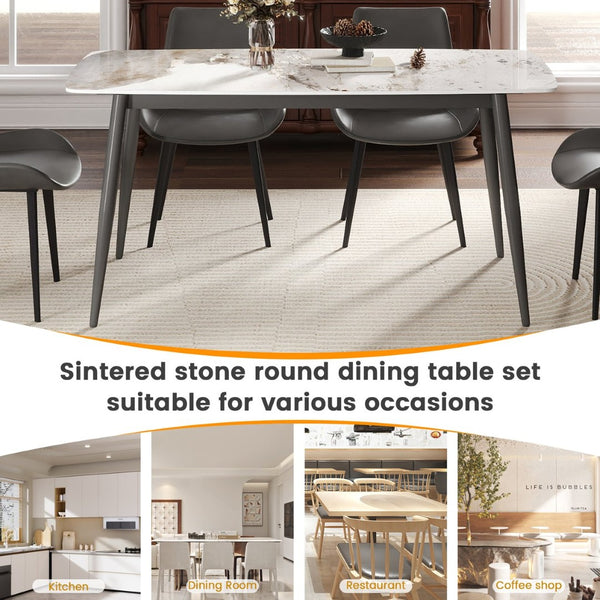 English Elm 62.99" Modern Artificial Stone Dining Table With Curved Edges & Dark Grey Metal Legs For 6 People P3 W1535S00508-GIGA