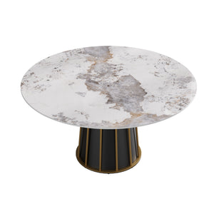 English Elm 59.05"Modern 59.05" Modern Round Dining Table With Premium Sintered Stone Top & Iron Base For 6-8 People W1535S00446