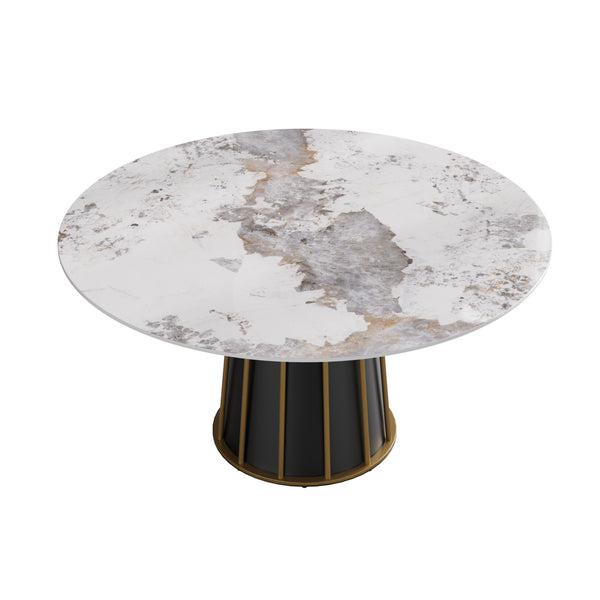 English Elm 59.05"Modern 59.05" Modern Round Dining Table With Premium Sintered Stone Top & Iron Base For 6-8 People W1535S00446
