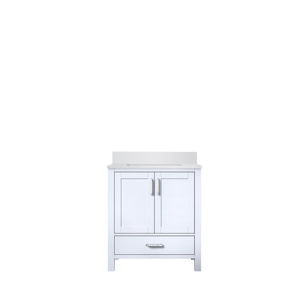 English Elm White Bath Vanity Solid Wood 30" W x 22" D with White Quartz Top, Soft-Close Drawer & Storage B2731P258777