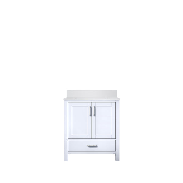 English Elm White Bath Vanity Solid Wood 30" W x 22" D with White Quartz Top, Soft-Close Drawer & Storage B2731P258777