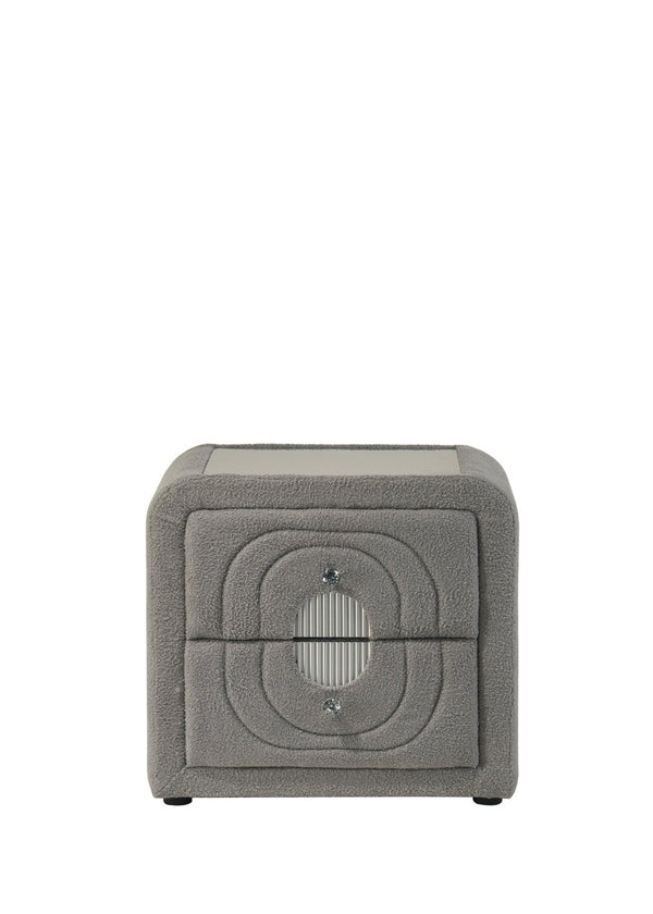 English Elm Shelyn Teddy Sherpa Upholstered Nightstand with Glass Top and Crystal Knob Hardware Gray B2756P495790