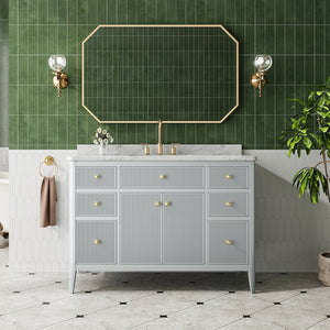 English Elm Fully Assembled 48" Grey Single Sink Bathroom Vanity with Solid Rubberwood, Carrara Top, Soft-Close Drawers W1826P308981