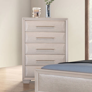 English Elm English Dovetail Chest 36"W x 55.5"H White Oak Finish Transitional 5-Drawer Felt-Lined Top Drawer B2741P372208