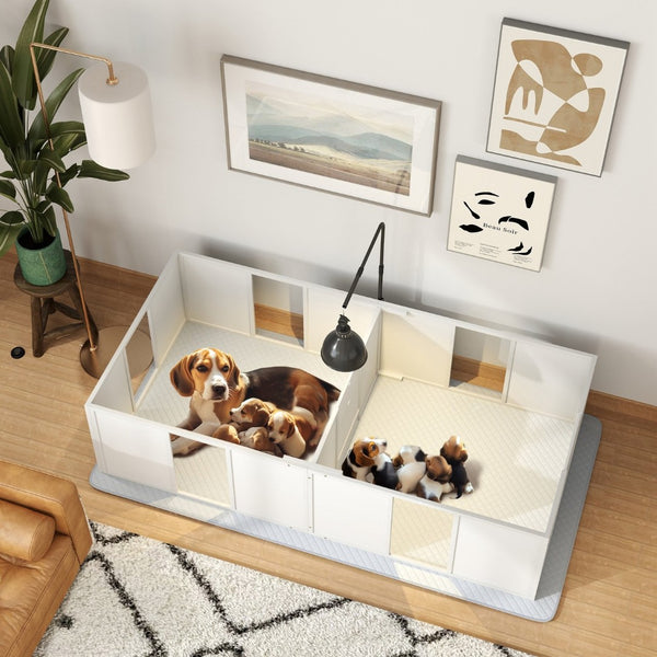 English Elm Pawhut Whelping Box For Dogs - Safe, Adjustable Puppy Birthing Space With Waterproof Pad & Light Stand W2225P249982-GIGA