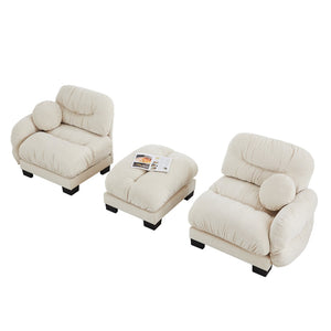 English Elm Pleated Chenille Sectional Sofa with Ottoman Ergonomic Foam Curved Armrests Living Room Beige W5656S00038