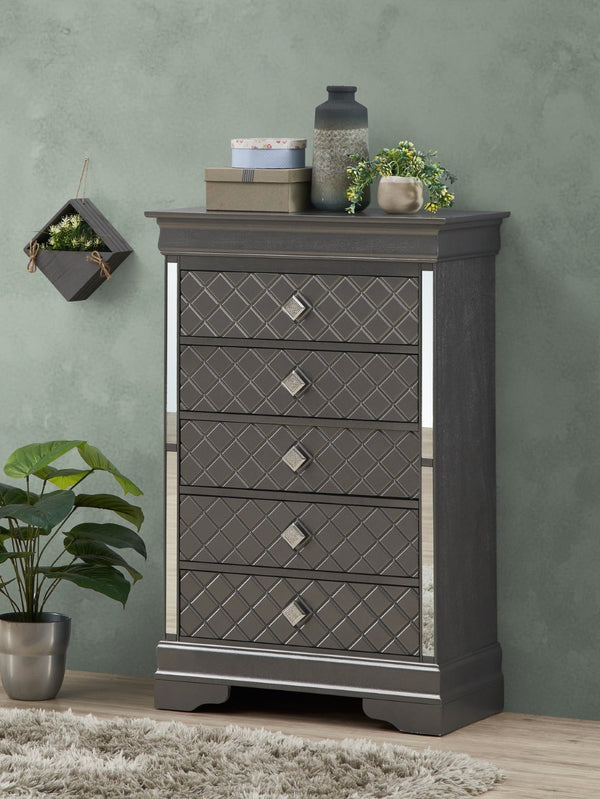English Elm Verona Contemporary Chest In Metallic Black With Silver Champagne Design – Ample Storage, No Assembly B078108373-GIGA