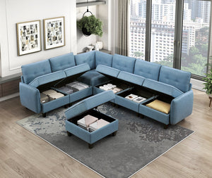 English Elm Living Room Blue Tufted Storage Ottoman with Solid Wood Frame, Foam Padding, Hidden Interior Space B011P309914