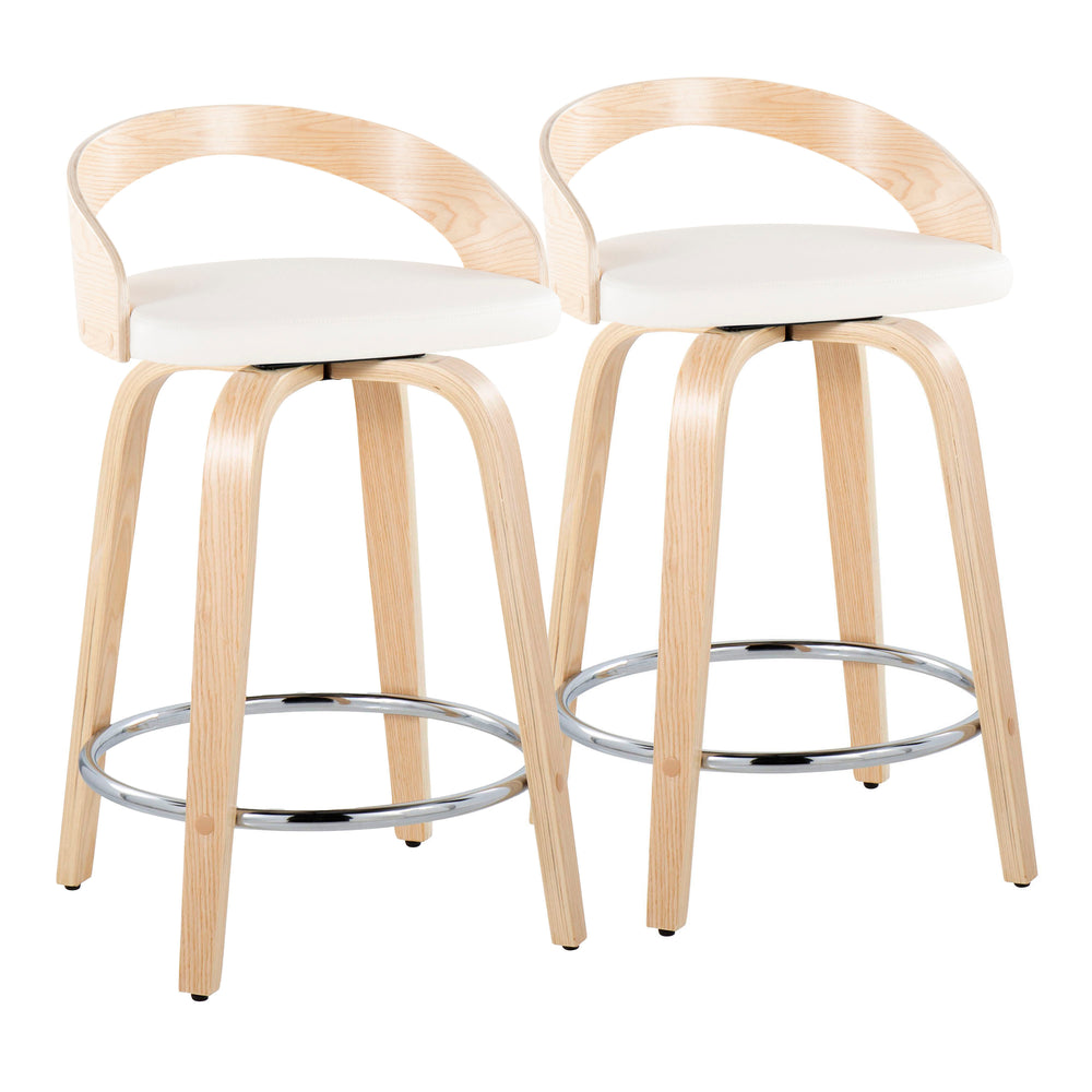 English Elm Grotto 24" Contemporary Fixed-Height Swivel Counter Stool with Faux Leather Cushion and Chrome Footrest White B202S00075
