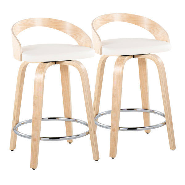 English Elm Grotto 24" Contemporary Fixed-Height Swivel Counter Stool with Faux Leather Cushion and Chrome Footrest White B202S00075