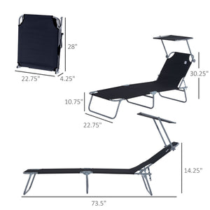 English Elm Outsunny Adjustable Folding Lounge Chair With Sun Shade – Perfect For Beach, Camping, And Relaxation W2225P174390-GIGA