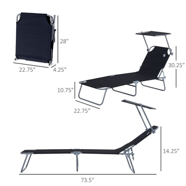 English Elm Outsunny Adjustable Folding Lounge Chair With Sun Shade – Perfect For Beach, Camping, And Relaxation W2225P174390-GIGA