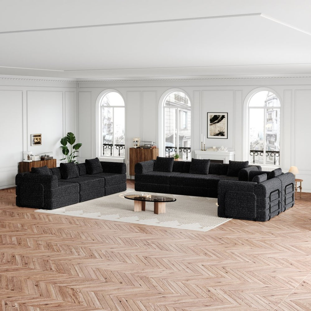 English Elm 8-seater Chenille Modular Floor Sofa Bed with Storage Pockets for Any Room W3505S00007