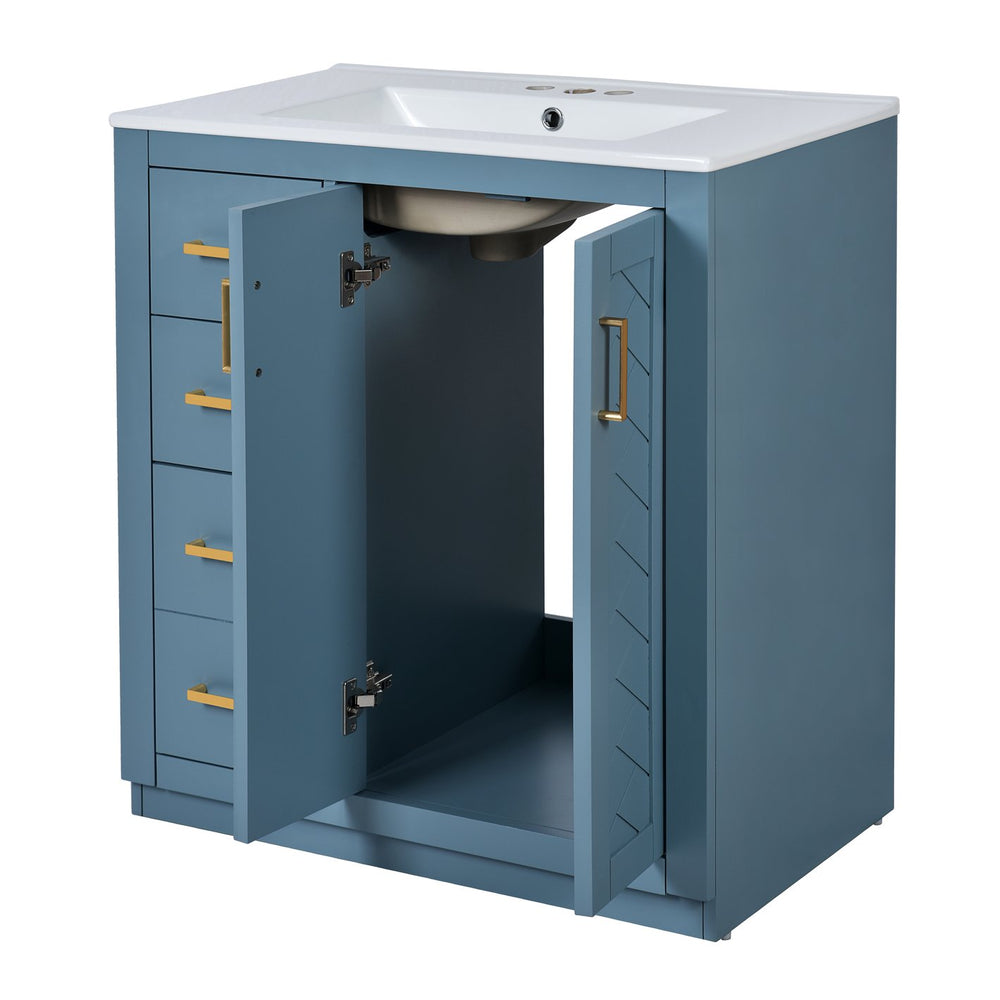 English Elm 30'' Stylish Bathroom Vanity Set With Ceramic Sink, Soft-Close Doors, Solid Wood Frame & Modern Design N710P191970M
