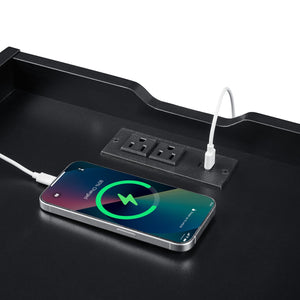 English Elm Christopher Knight Home® - Mid Mid Century Modern Nightstand with USB Charging Station, LED App-Control Lights, 2 Drawers, Sleek Design Black 22.24 L x 18.7 W x 7.09 H N761P255453B