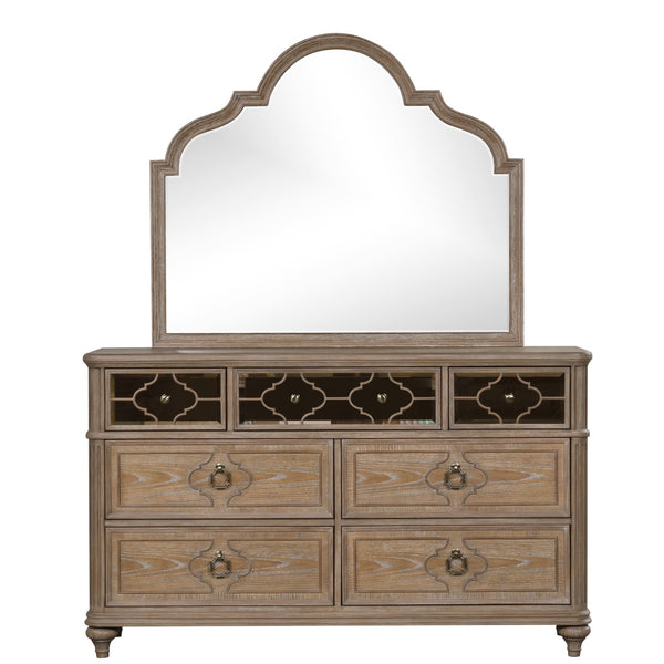 English Elm Simple Contemporary Chest of Drawers with Solid Wood Veneer, Felt-Lined Top Drawer & Metal Handles Oak,Rustic 22 L x 67 W x 39 H B2741P357505