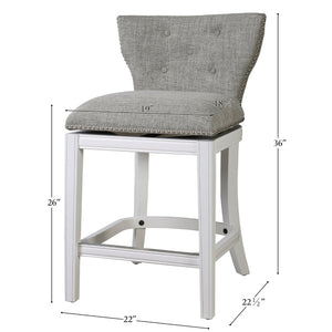 English Elm 26" Tufted Gray Upholstered Swivel Counterstool White Frame for Kitchen Islands B2751P436468
