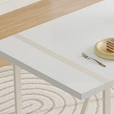 English Elm 55"X31.5"Cream-Style White Mdf Dining Table Set With 6 Armless Chairs.The Backrest Of The Dining Chair Is Designed With Multiple Vertical Stripes.Adding A Warm Atmosphere To Your Family.