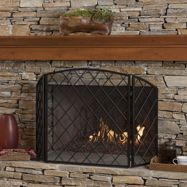 English Elm Christopher Knight Home® - FIRE Amiyah 3-Panel Iron Fireplace Screen - Decorative Protective Mesh Shield for Hearth Safety and Style Black 61127.00