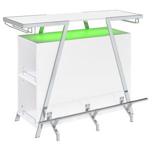 English Elm Katia White High Gloss Home Bar Cabinet with LED, 12-Bottle Rack, Stemware Storage & Chrome Accents B062P358467