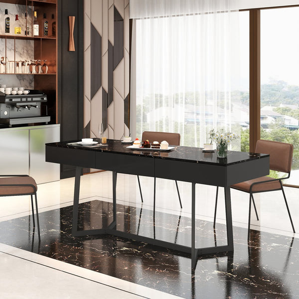English Elm Modern Black 70.87" Computer Desk with Y-Shape Metal Legs, Spacious 70.9" Desktop for Home Office W331P286651