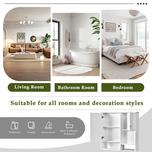 English Elm 29'' Modern Wall Mounted Medicine Cabinet with Mirror, Spacious Adjustable Shelves, Towel Bar and Durable MDF Finish White N710P209440K