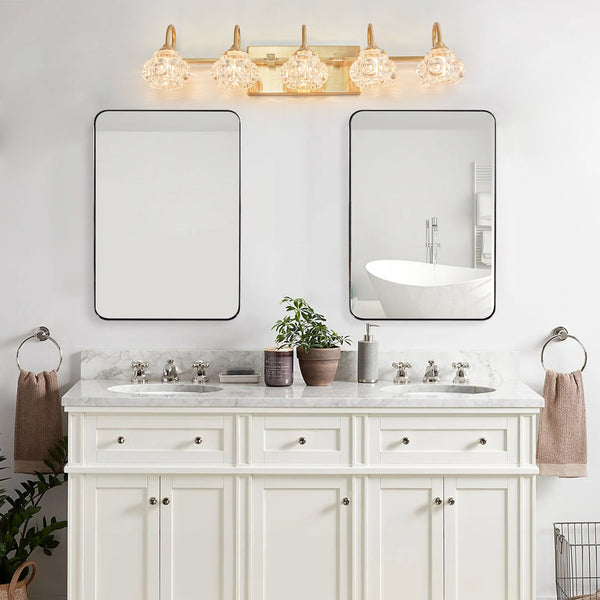 English Elm 29" Modern Crystal Bathroom Vanity Light 5-Light Elegant Wall Sconce with Clear Glass Shades for Vanity Gold W2312P374825
