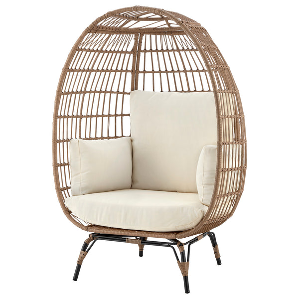 English Elm Spezia Freestanding Egg Chair with Removable Waterproof Cushions, Steel Rattan Frame for Indoors Outdoors Tan B365P397662