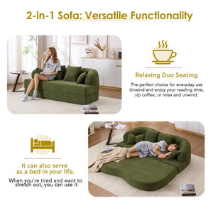 English Elm (old Sku W2231p392100) Chenille Sleeper Sofa Foldable Convertible Loveseat with Four Pillows Green W2231P466737