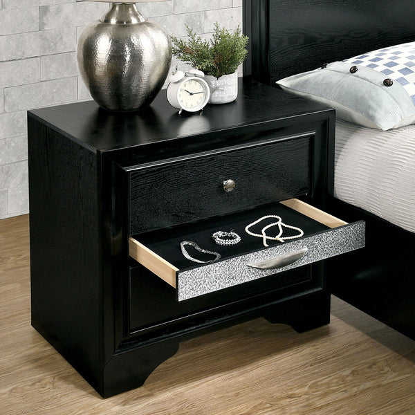 English Elm 3 Drawers Wooden Nightstand In Sleek Black Finish With Pewter Knobs - Stylish Storage Solution! B016P251507